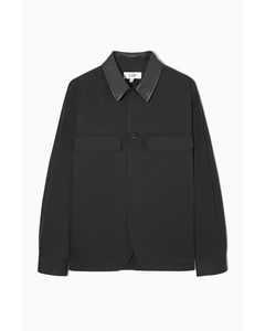 Leather-trimmed Twill Overshirt Black