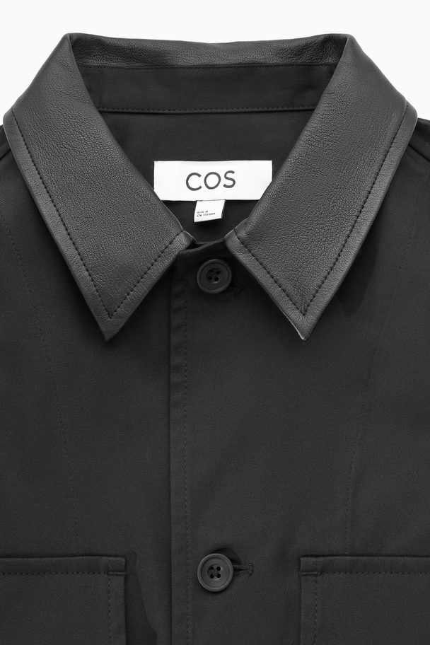 COS Leather-trimmed Twill Overshirt Black