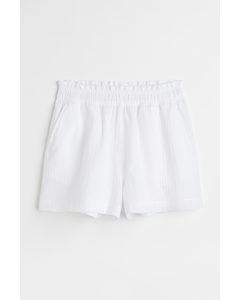Crinkled Cotton Shorts White