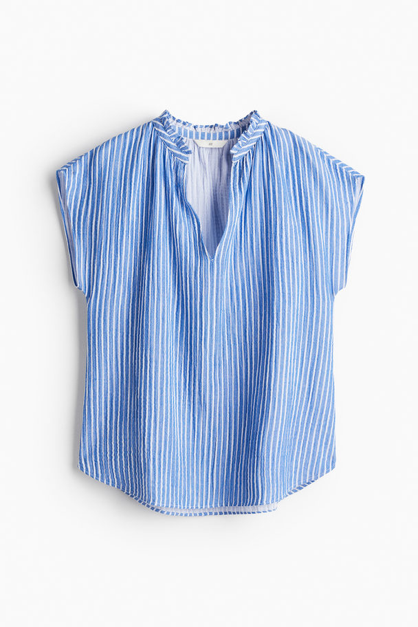 H&M Baumwollbluse mit Volants Blau/Gestreift