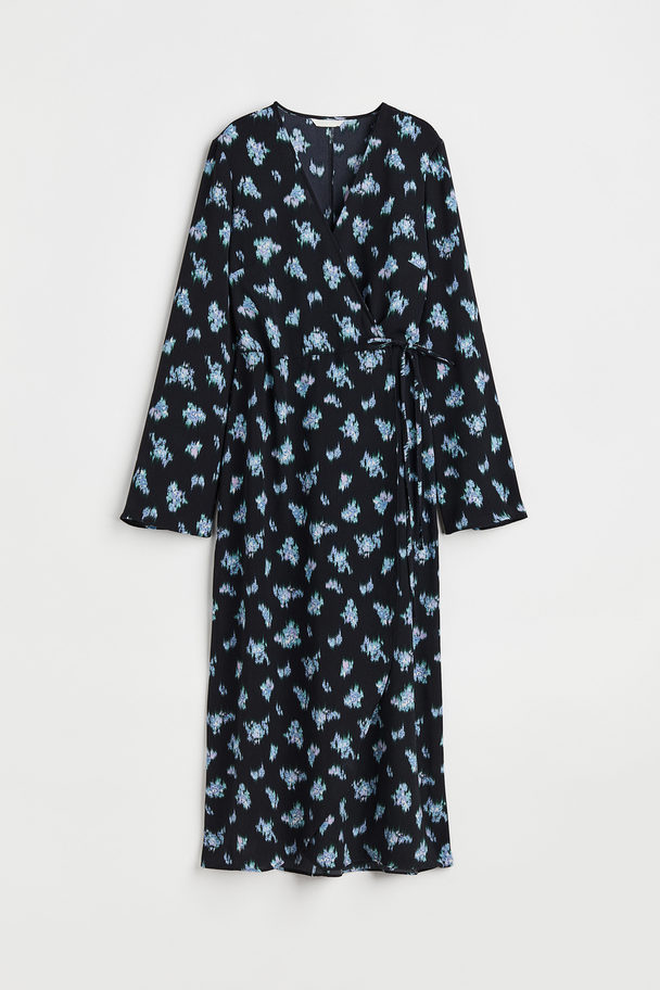 H&M Crepet Slå Om-kjole Marineblå/mønstret