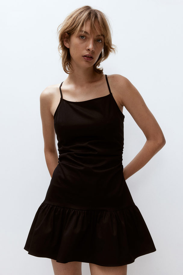 H&M Gathered Satin Dress Black