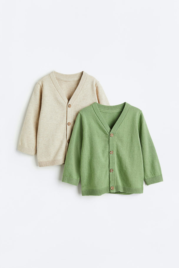 H&M 2-pack Fine-knit Cardigans Green/light Beige