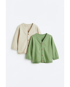 2-pack Fine-knit Cardigans Green/light Beige