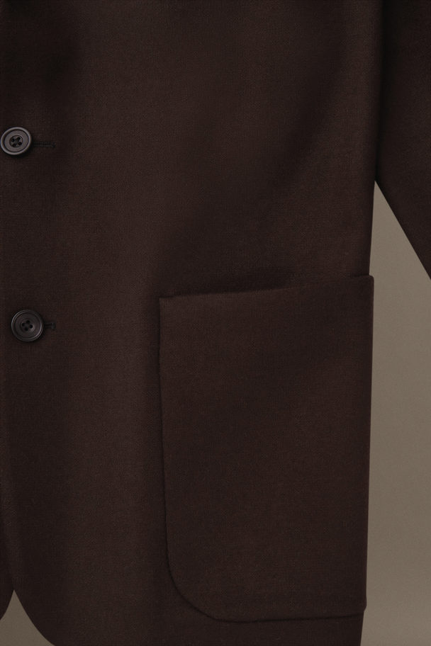 COS Single-breasted Wool-jersey Blazer - Relaxed Dark Brown