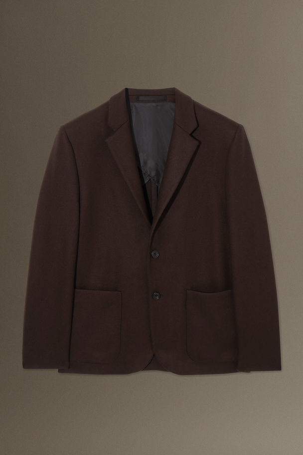 COS Single-breasted Wool-jersey Blazer - Relaxed Dark Brown