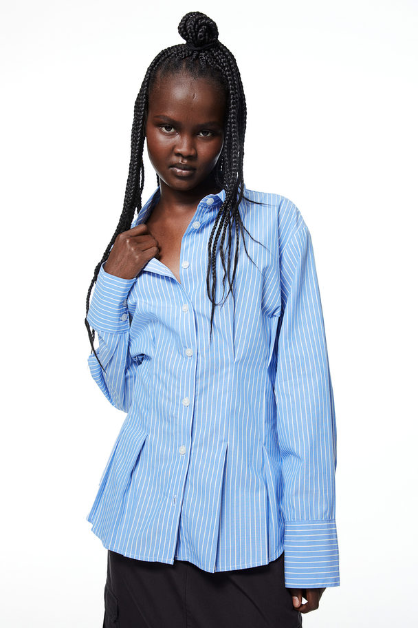 H&M Tapered-waist Poplin Shirt Blue/striped