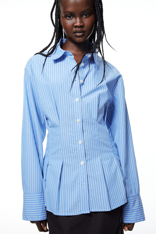 H&M Getailleerde Overhemdblouse Van Popeline Blauw/gestreept