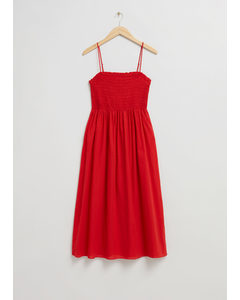 Smocked Strappy Midi Dress Bright Red