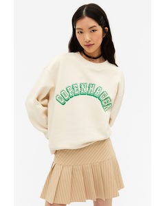 Copenhagen Crewneck Sweater Beige With Green Print