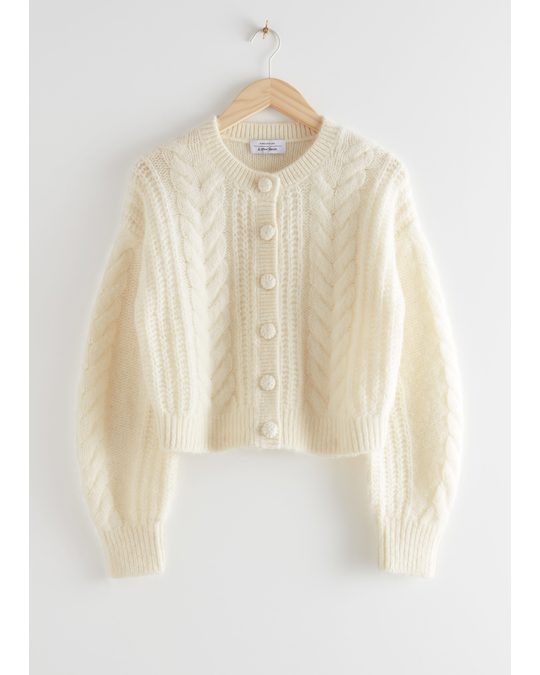 & Other Stories Cropped Cable Knit Cardigan White