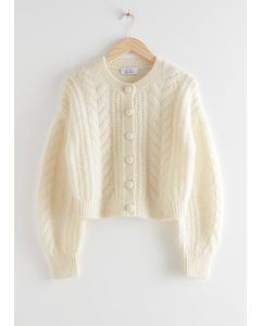 Cropped Cable Knit Cardigan White