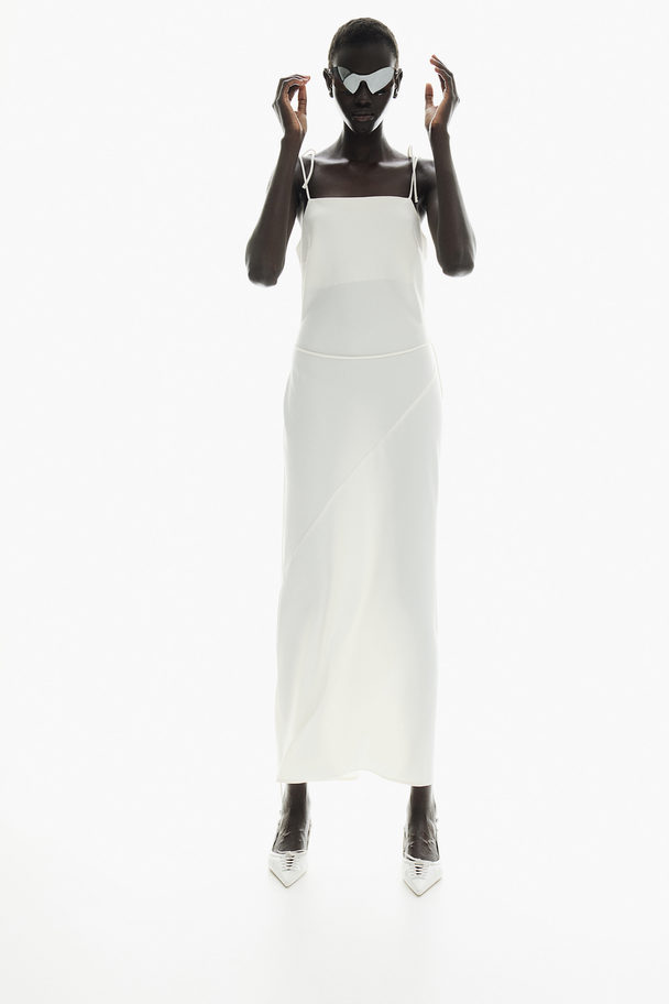 H&M Tie-detail Satin Slip Dress Cream