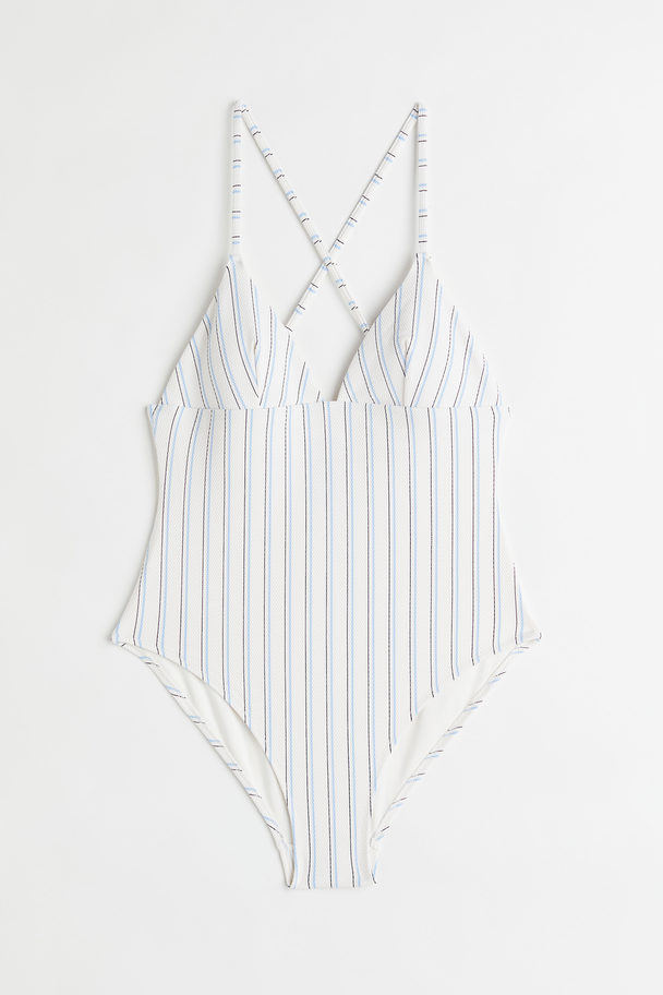 H&M Padded-cup Swimsuit White/pinstriped