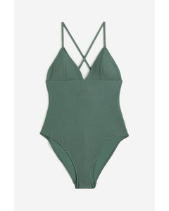 Padded-cup Swimsuit Khaki Green