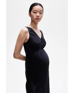 Mama Tie-belt Satin Dress Black