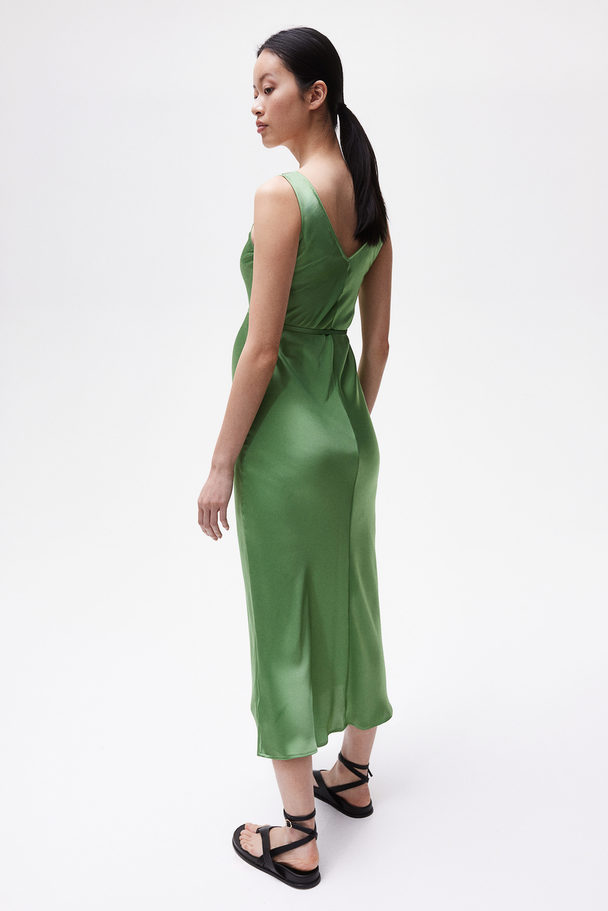 H&M Mama Tie-belt Satin Dress Green