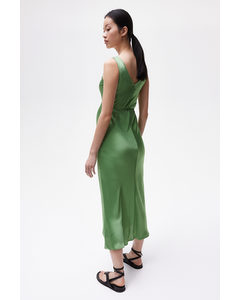 Mama Tie-belt Satin Dress Green