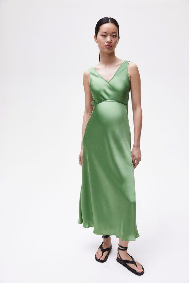 H&M Mama Tie-belt Satin Dress Green