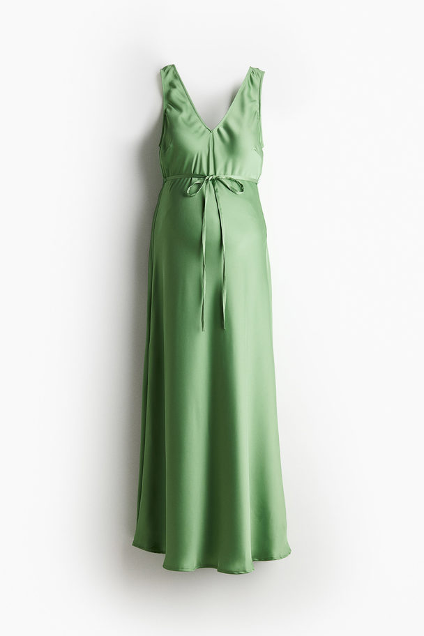 H&M Mama Tie-belt Satin Dress Green