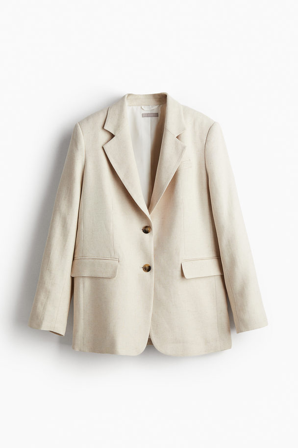 H&M Twill Blazer Van Linnenmix Lichtbeige