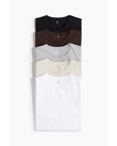 5er-Pack T-Shirts in Slim Fit Dunkelbraun