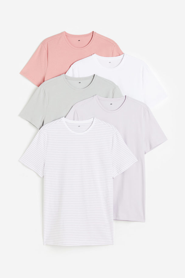 H&M Set Van 5 T-shirts - Slim Fit Roze/grijs/wit