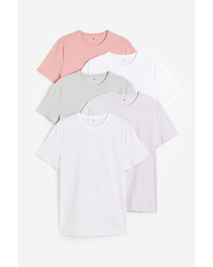 5-pack Slim Fit T-shirt Rosa/grå/hvit
