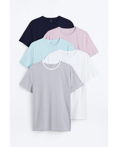 5-pack T-shirt Slim Fit Mörkblå/ljuslila