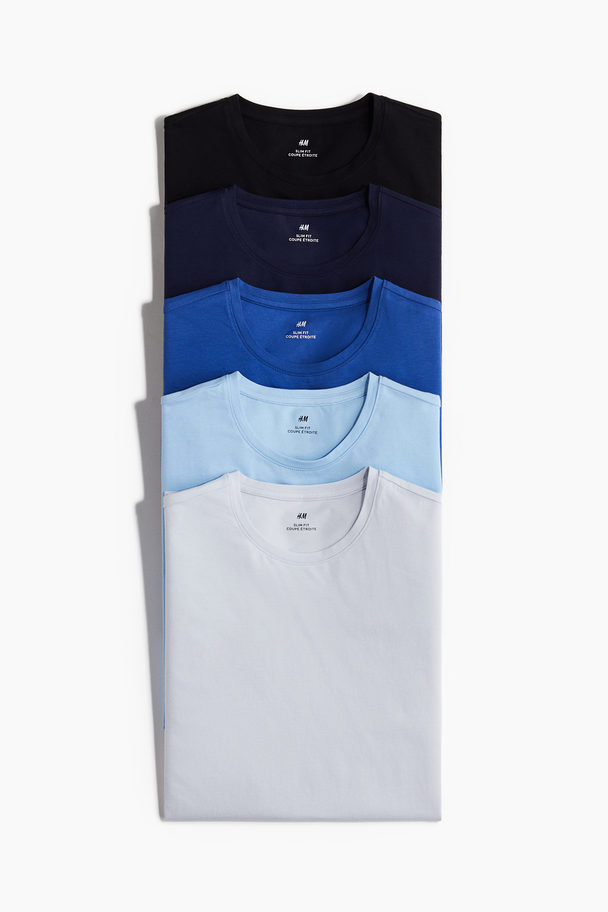 H&M Set Van 5 T-shirts - Slim Fit Grijs/blauw/zwart