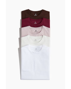 5er-Pack T-Shirts in Slim Fit Weiß/Rosa/Braun