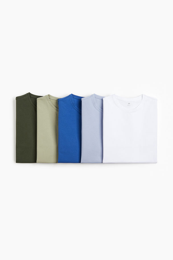 H&M Set Van 5 T-shirts - Slim Fit Groen/blauw/wit