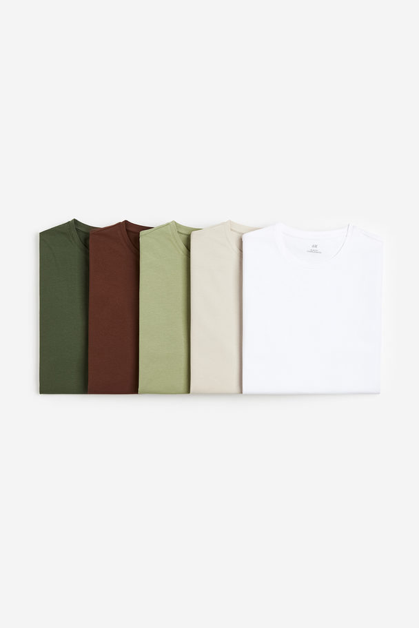 H&M Set Van 5 T-shirts - Slim Fit Kakigroen