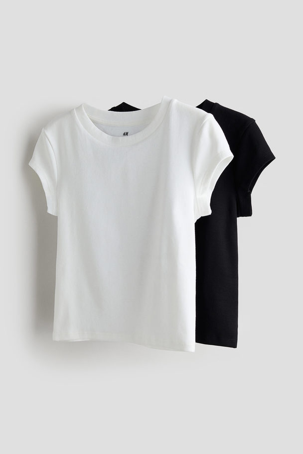H&M 2-pack Cotton Jersey Tops White/black