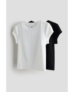 2-pack Cotton Jersey Tops White/black
