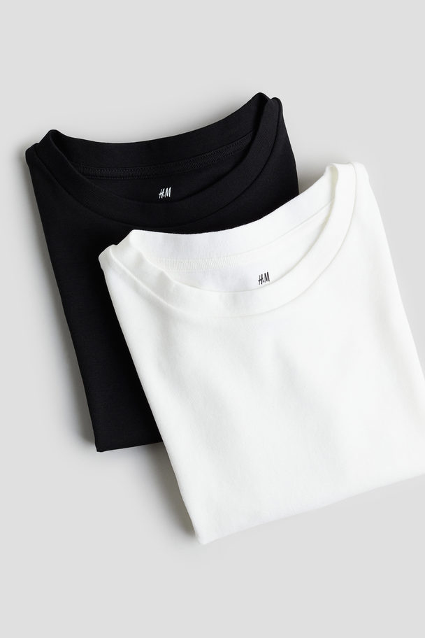 H&M 2-pack Cotton Jersey Tops White/black