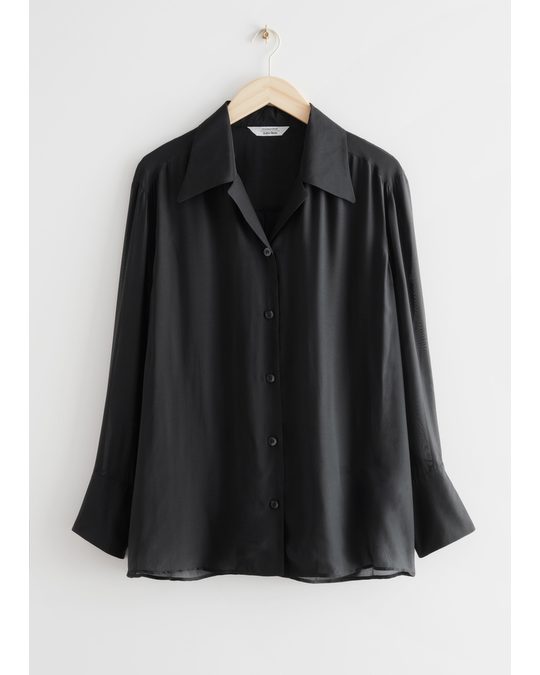 & Other Stories Sheer Relaxed Silk Blend Shirt Black