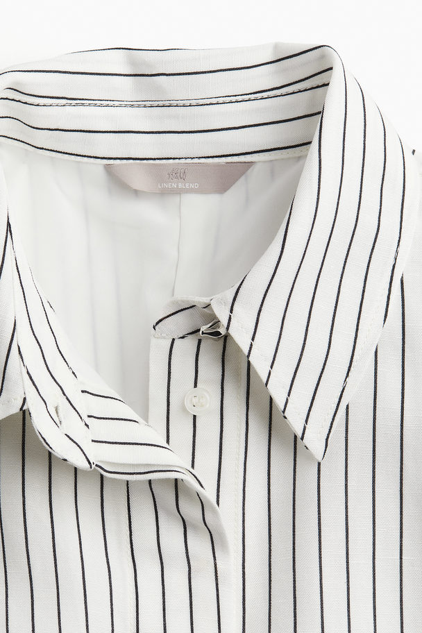 H&M Blusenkleid aus Leinenmix Weiß/Gestreift