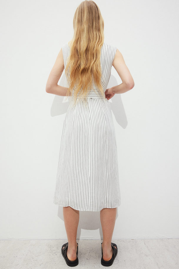H&M Linen-blend Shirt Dress White/striped