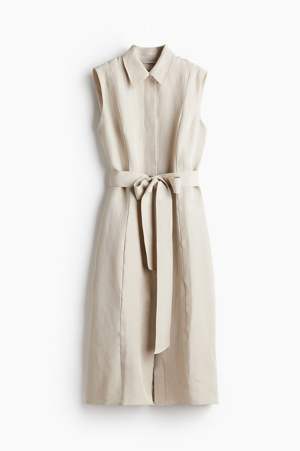 H&M Blusenkleid aus Leinenmix Hellbeige