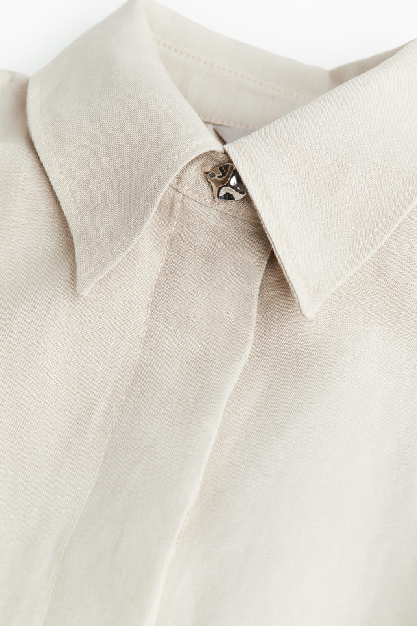 H&M Linen-blend Shirt Dress Light Beige