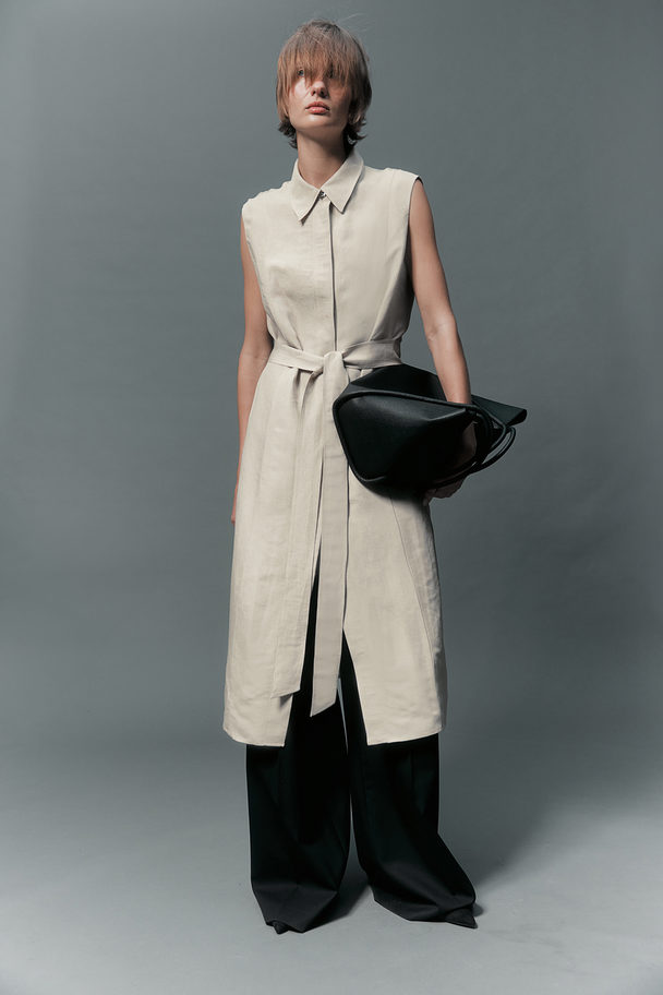 H&M Blusenkleid aus Leinenmix Hellbeige