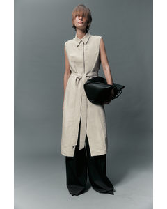 Linen-blend Shirt Dress Light Beige