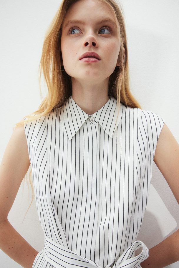 H&M Linen-blend Shirt Dress White/striped