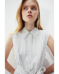 Linen-blend Shirt Dress White/striped