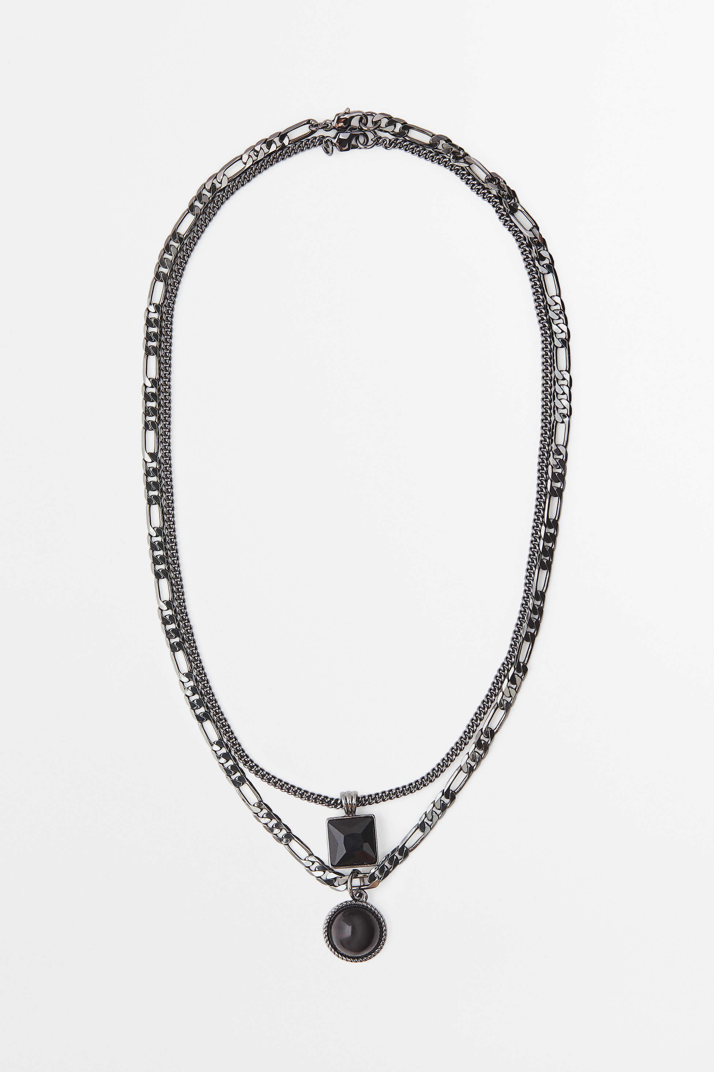 Billede af H&M 2-pak Halskæde Med Vedhæng Stålsort, Halskæder. Farve: Steel black I størrelse Onesize