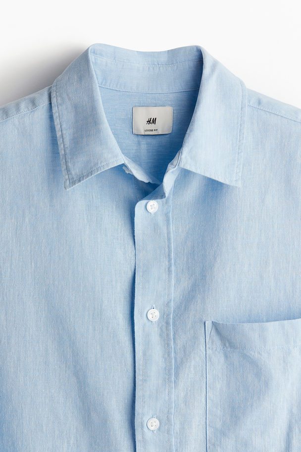 H&M Hemd aus Leinenmix Relaxed Fit Hellblau