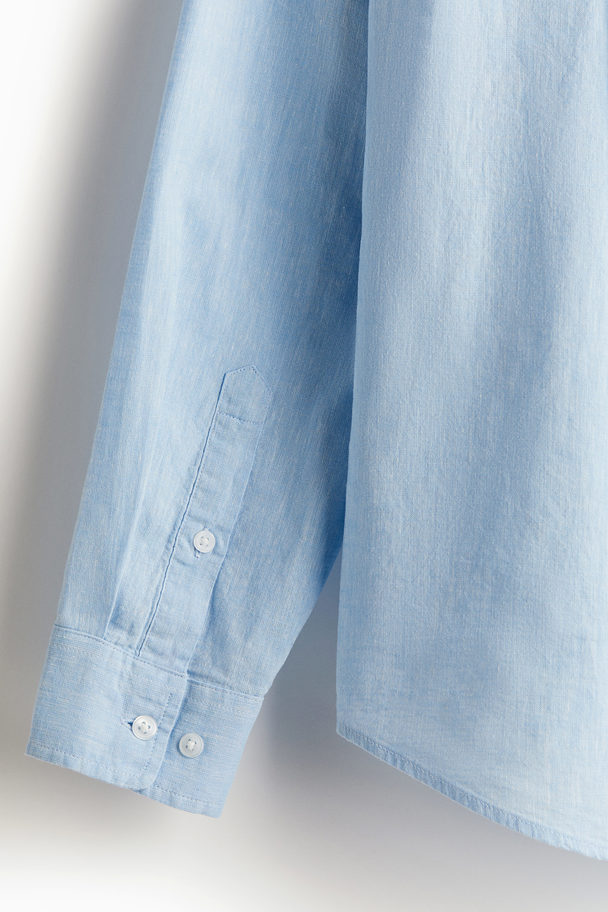 H&M Hemd aus Leinenmix Relaxed Fit Hellblau