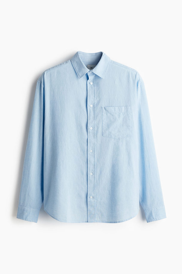 H&M Hemd aus Leinenmix Relaxed Fit Hellblau