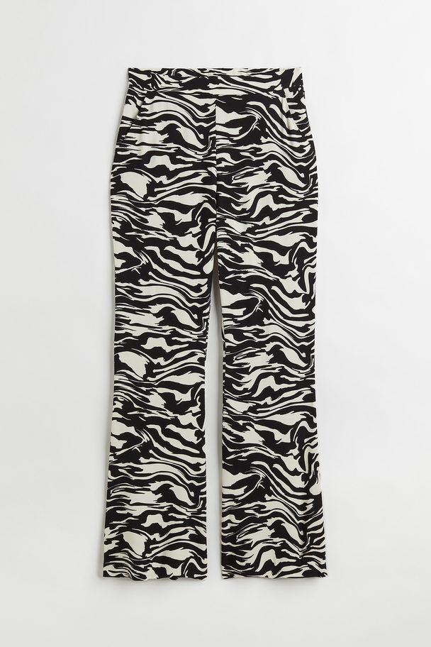 H&M Wide Trousers Black/zebra Print